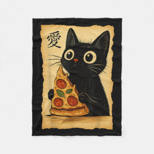 Japanese Kawaii Anime Cat Pizza Aesthetic Cat Eati Fleece Blanket