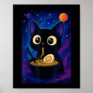 Japanese Kawaii Anime Cat Ramen Graphic Funny Men  Poster