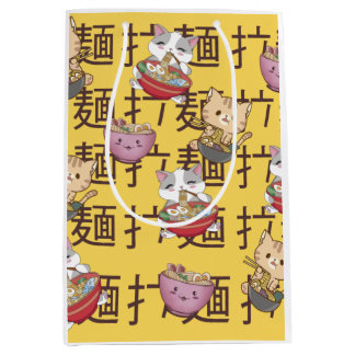 Japanese Kawaii Anime Cat Ramen Noodles Medium Gift Bag