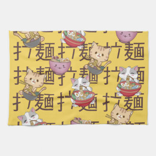 Japanese Kawaii Anime Cat Ramen Noodles Tea Towel