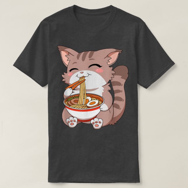 Japanese Kawaii Anime Cat Ramen  T-Shirt (Design Front)
