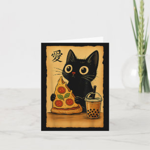 Japanese Kawaii Anime Cat Zza A Tea Cat Eating Zza Card
