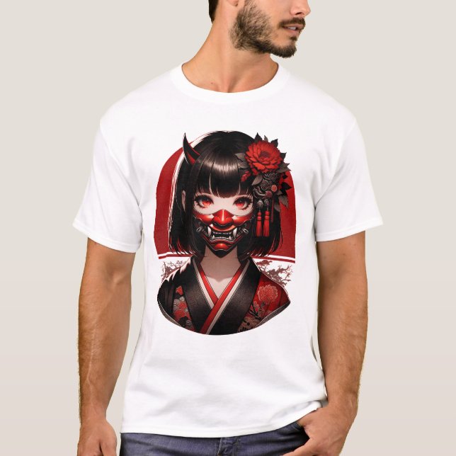 Japanese Kawaii Anime Girl Waifu Otaku Oni Mask T-Shirt (Front)