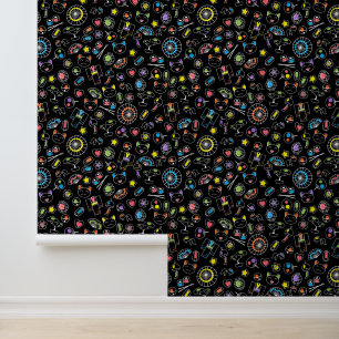 Japanese Kawaii Culture Doodles on Black Wallpaper