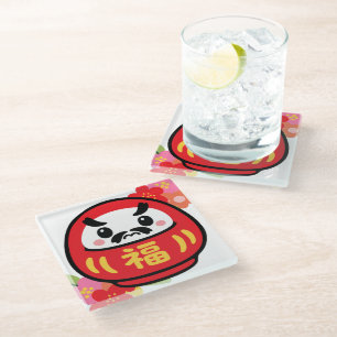 Japanese Kawaii Daruma Glass Coaster