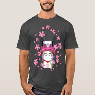 Japanese Kawaii Kokeshi Doll in Kimono and Lucky T-Shirt