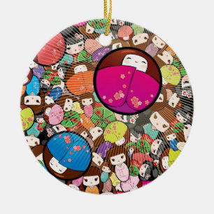 Japanese Kawaii Kokeshi Dolls Ceramic Tree Decoration