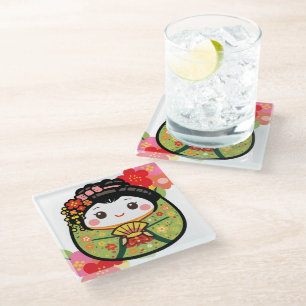 Japanese Kawaii kokeshi Glass Coaster