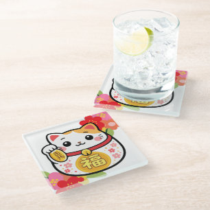 Japanese Kawaii Maneki Glass Coaster