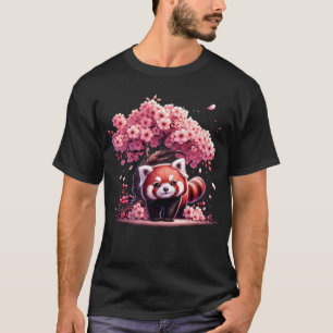 Japanese Kawaii Red Panda Cherry Blossom Flower T-Shirt