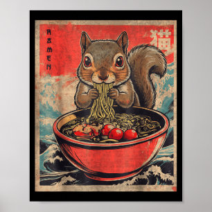 Japanese Kawaii Squirrel Eating Ramen Anime Gifts  Poster