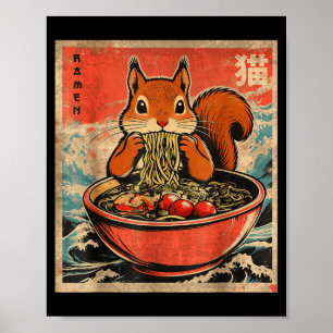 Japanese Kawaii Squirrel Eating Ramen Anime Gifts Poster