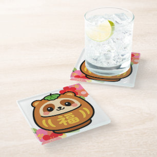 Japanese Kawaii Tanuki Glass Coaster