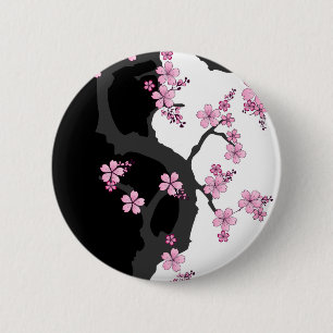 Japanese Kimono Black and White Pink Sakura 6 Cm Round Badge