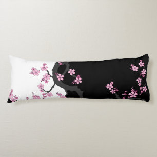 Japanese Kimono Black and White Pink Sakura Body Cushion