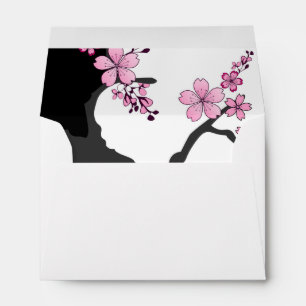 Japanese Kimono Black and White Pink Sakura Envelope