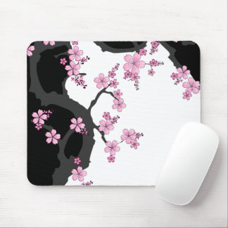 Japanese Kimono Black and White Pink Sakura Mouse Pad