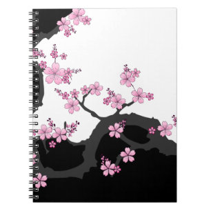 Japanese Kimono Black and White Pink Sakura Notebook