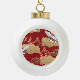 Japanese Kimono Cherry Blossoms Ceramic Ball Christmas Ornament