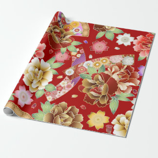 Japanese Kimono Design Cute Colourful Flowers Wrapping Paper