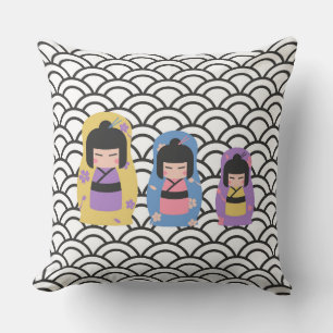 Japanese Kimono Dolls Square Cushion