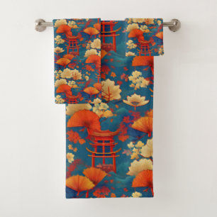 Japanese Kimono fabric inspired Bath Towel Set