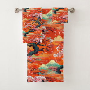 Japanese Kimono fabric inspired Bath Towel Set