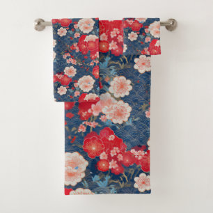 Japanese Kimono fabric inspired Bath Towel Set
