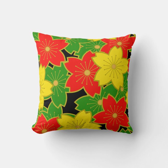 Japanese Kimono Fabric styled Pillow Sakura (Front)