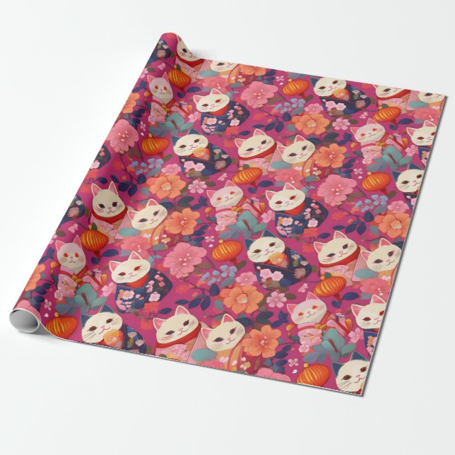 Japanese Kimono Fabric styled wrap Wrapping Paper (Unrolled)