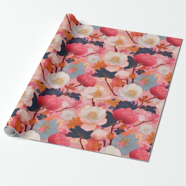 Japanese Kimono Fabric styled wrap Wrapping Paper (Unrolled)
