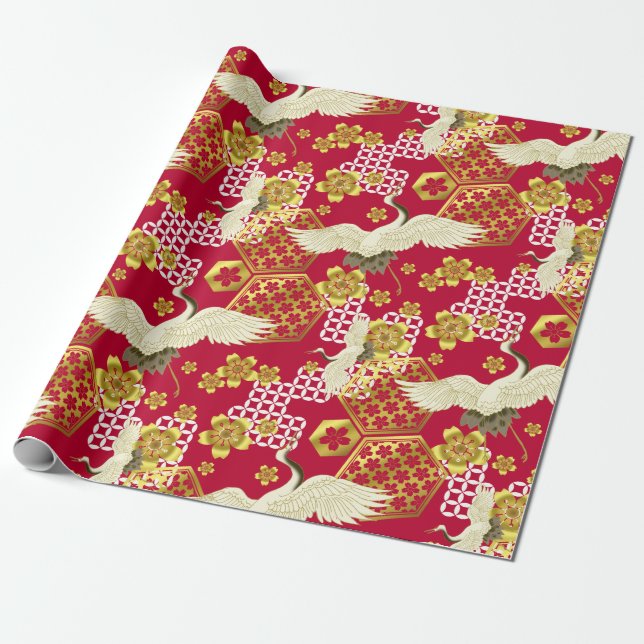 Japanese Kimono Fabric styled wrap Wrapping Paper (Unrolled)