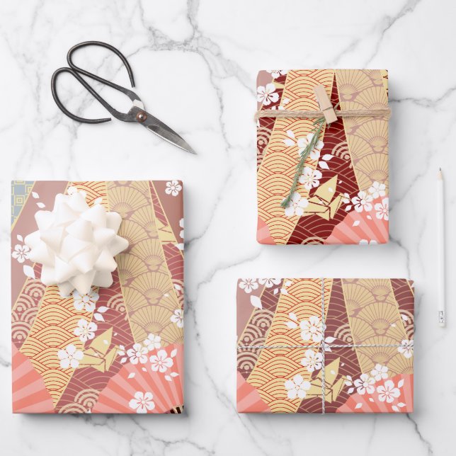 Japanese Kimono Floral Pattern Wrapping Paper Sheet (Front)