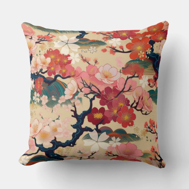 Japanese Kimono inspired fabric pattern Cushion (Front)