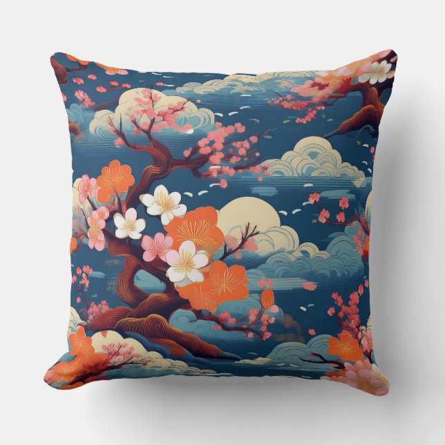 Japanese Kimono inspired fabric pattern Cushion (Front)