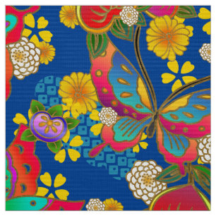 Japanese kimono pattern butterflies and flowers fabric