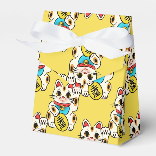 Japanese kimono pattern favour box maneki neko (Front Side)