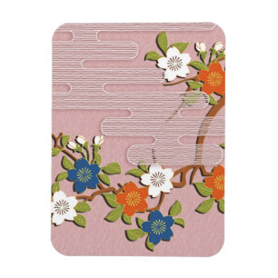 Japanese kimono pattern - mist and cherry blossoms magnet