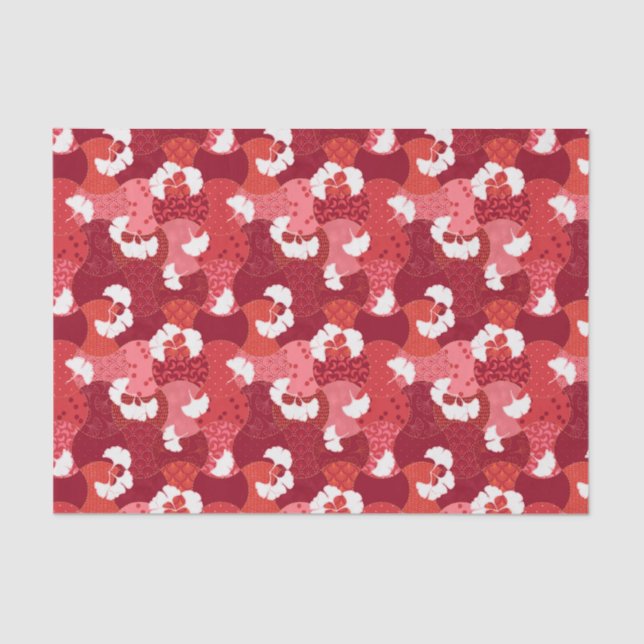 Japanese Kimono Pattern Red Ginkgo Patchwork Tissue Paper (Front)