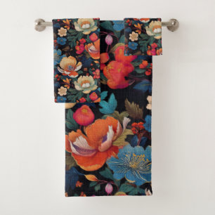 Japanese Kimono Sakura and peony Bath Towel Set