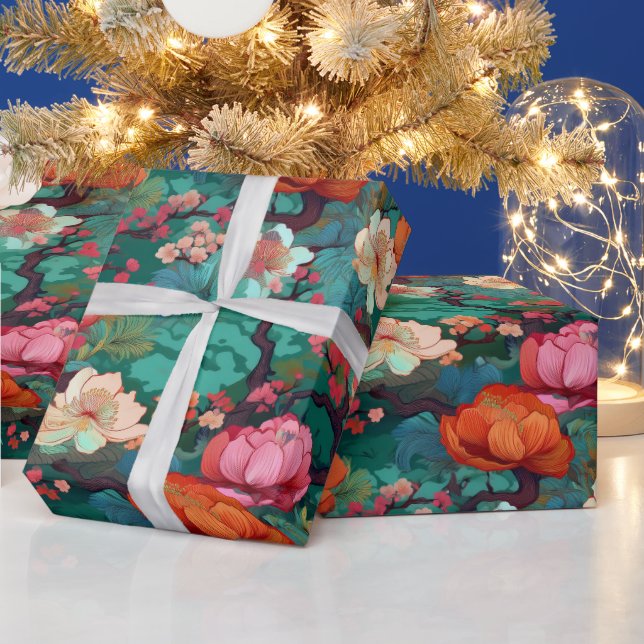 Japanese Kimono Sakura and peony Wrapping Paper (Holidays)