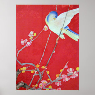 Japanese KIMONO Textile, Bluebird Poster