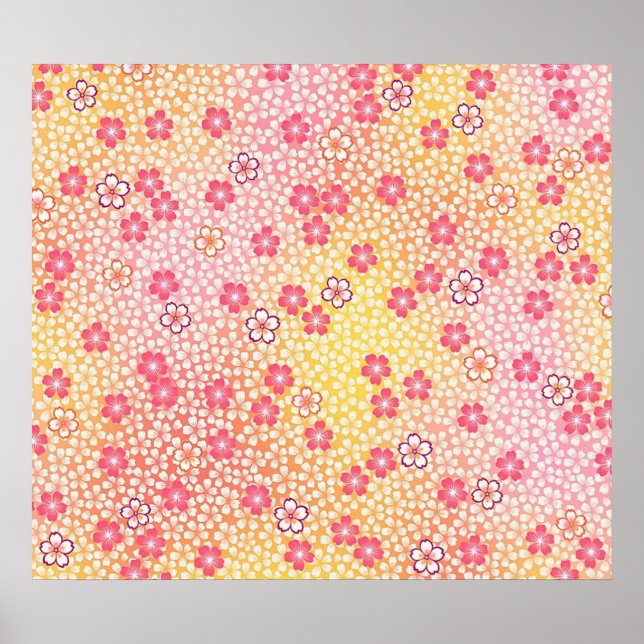 Japanese KIMONO Textile, Cherry Blossoms Pattern Poster (Front)