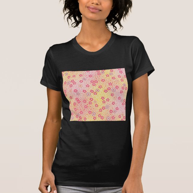 Japanese KIMONO Textile, Cherry Blossoms Pattern T-Shirt (Front)