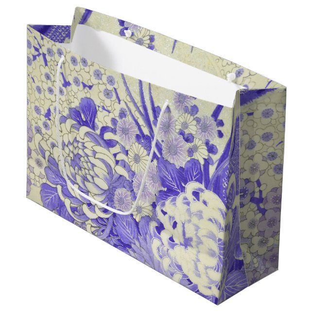 Japanese KIMONO Textile, Chrysanthemum Large Gift Bag (Front Angled)
