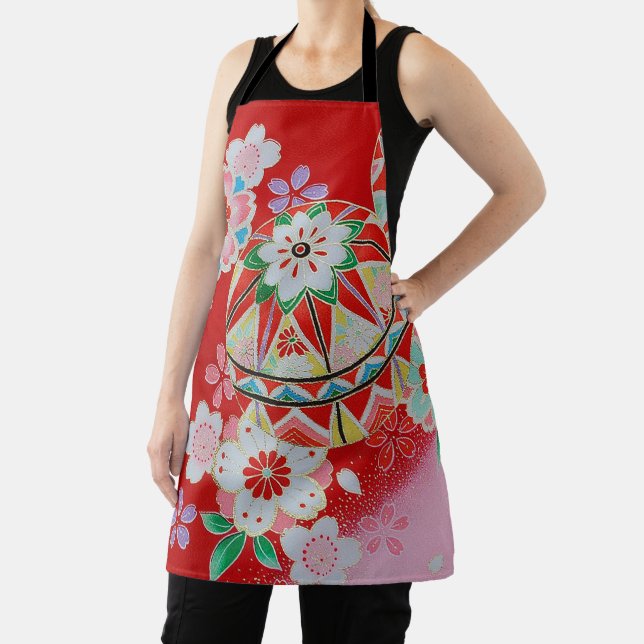 Japanese KIMONO Textile, Floral Pattern Apron (Insitu)