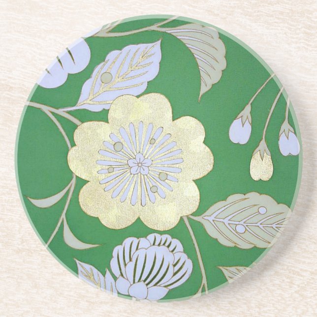 Japanese KIMONO Textile, Floral Pattern Coaster (Front)