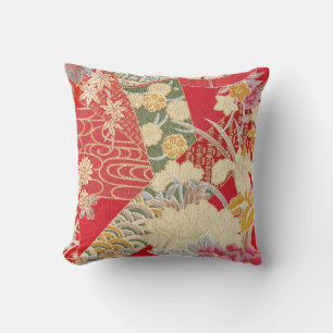 Japanese KIMONO Textile, Floral Pattern Cushion