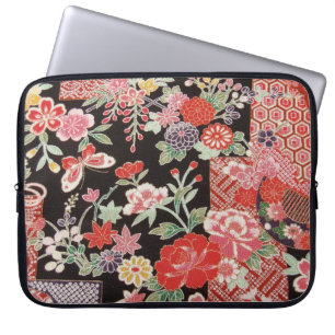Japanese KIMONO Textile, Floral Pattern Laptop Sleeve