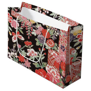 Japanese KIMONO Textile, Floral Pattern Large Gift Bag